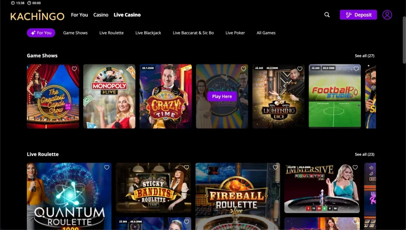 Kachingo casino bonus interface