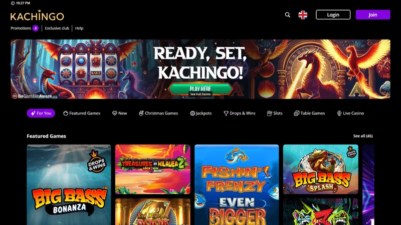 Kachingo Casino login interface and security features